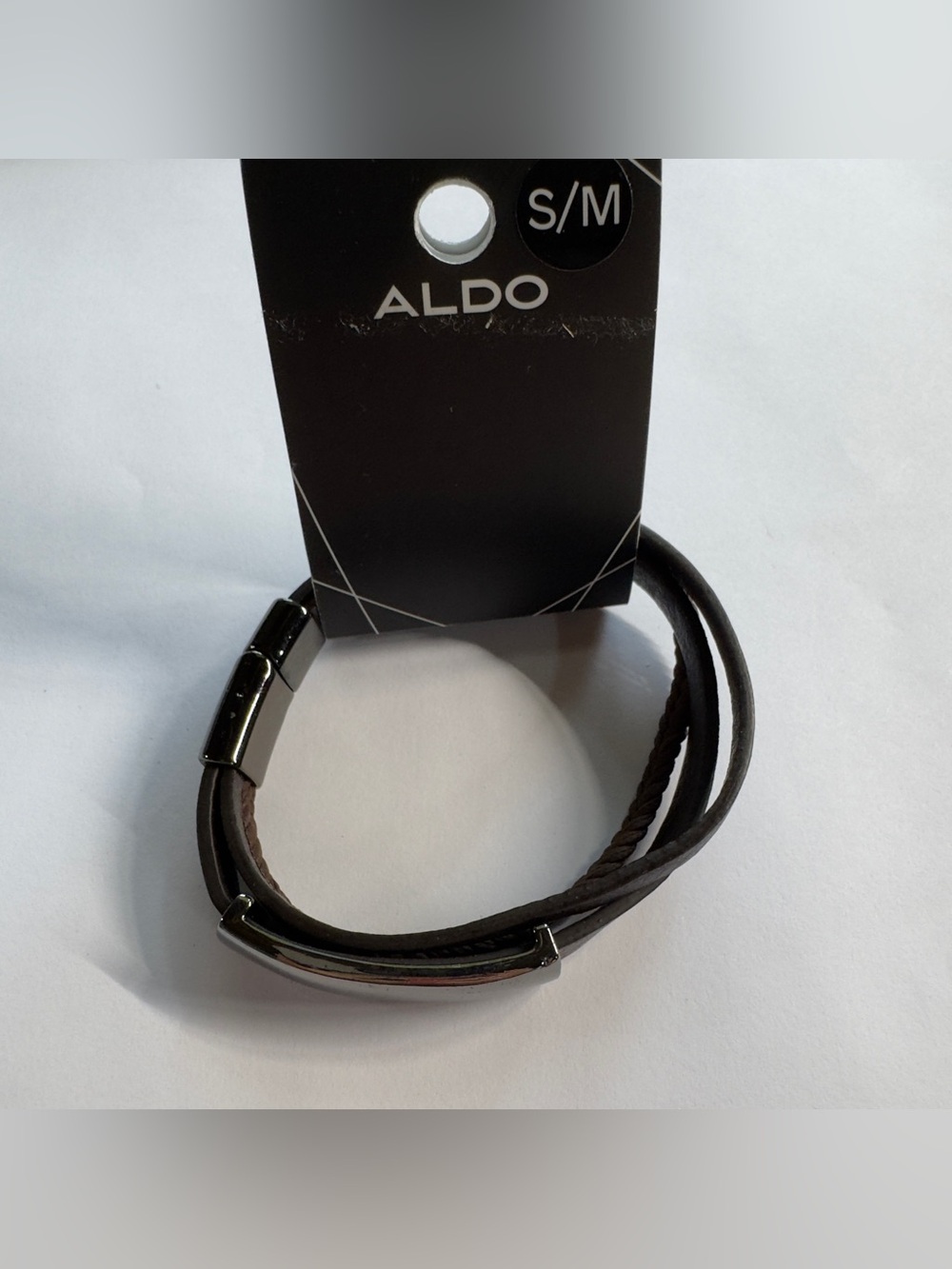 ALDO Black Multi-Strand Leather Bracelet with Gunmetal Accents